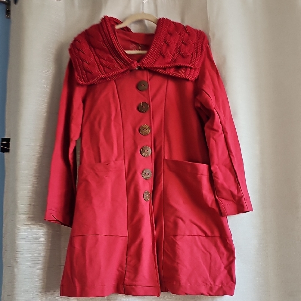 Neon Buddha Cranberry Coat with Large Buttons